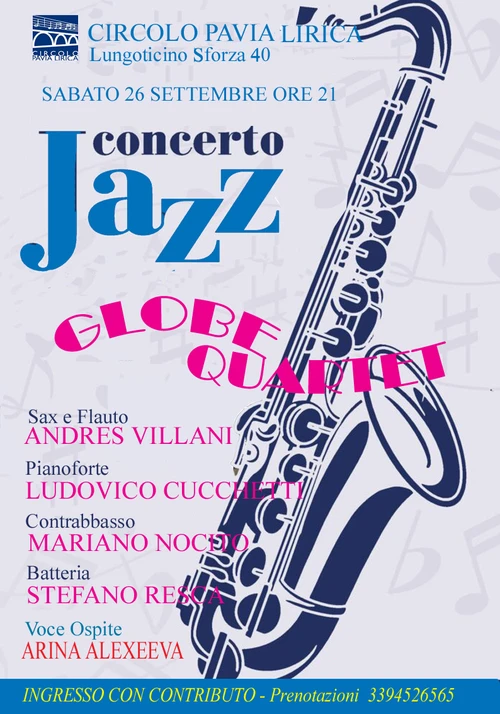 Locandina ufficiale Globe Quartet, concerto jazz dal vivo a Pavia del 26 settembre 2026